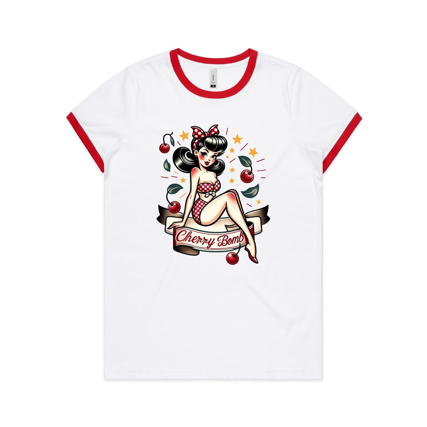 Cherry Bomb Pinup - AS Colour Women's Ringer Tee - 2 Colourways