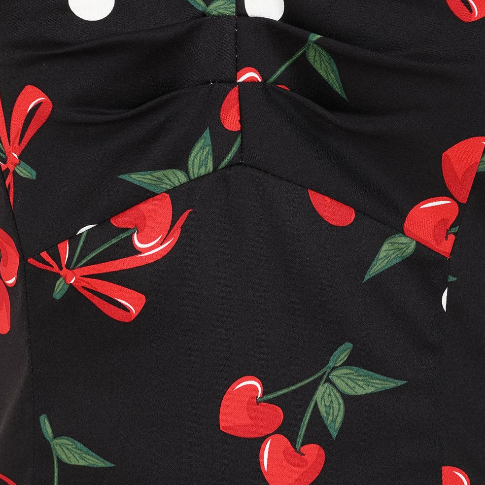 Black top with red cherry pattern on a white background