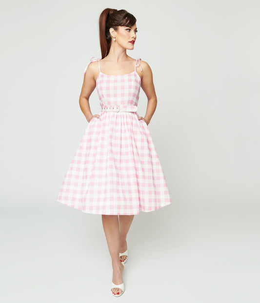 Pink & White Gingham Bobbie Swing Dress | Unique Vintage | Only XLarge & 2Xlarge Left