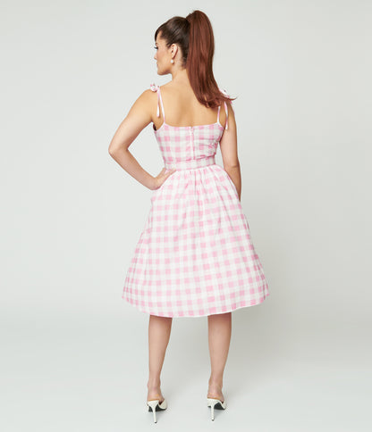 Pink & White Gingham Bobbie Swing Dress | Unique Vintage | Only XLarge & 2Xlarge Left