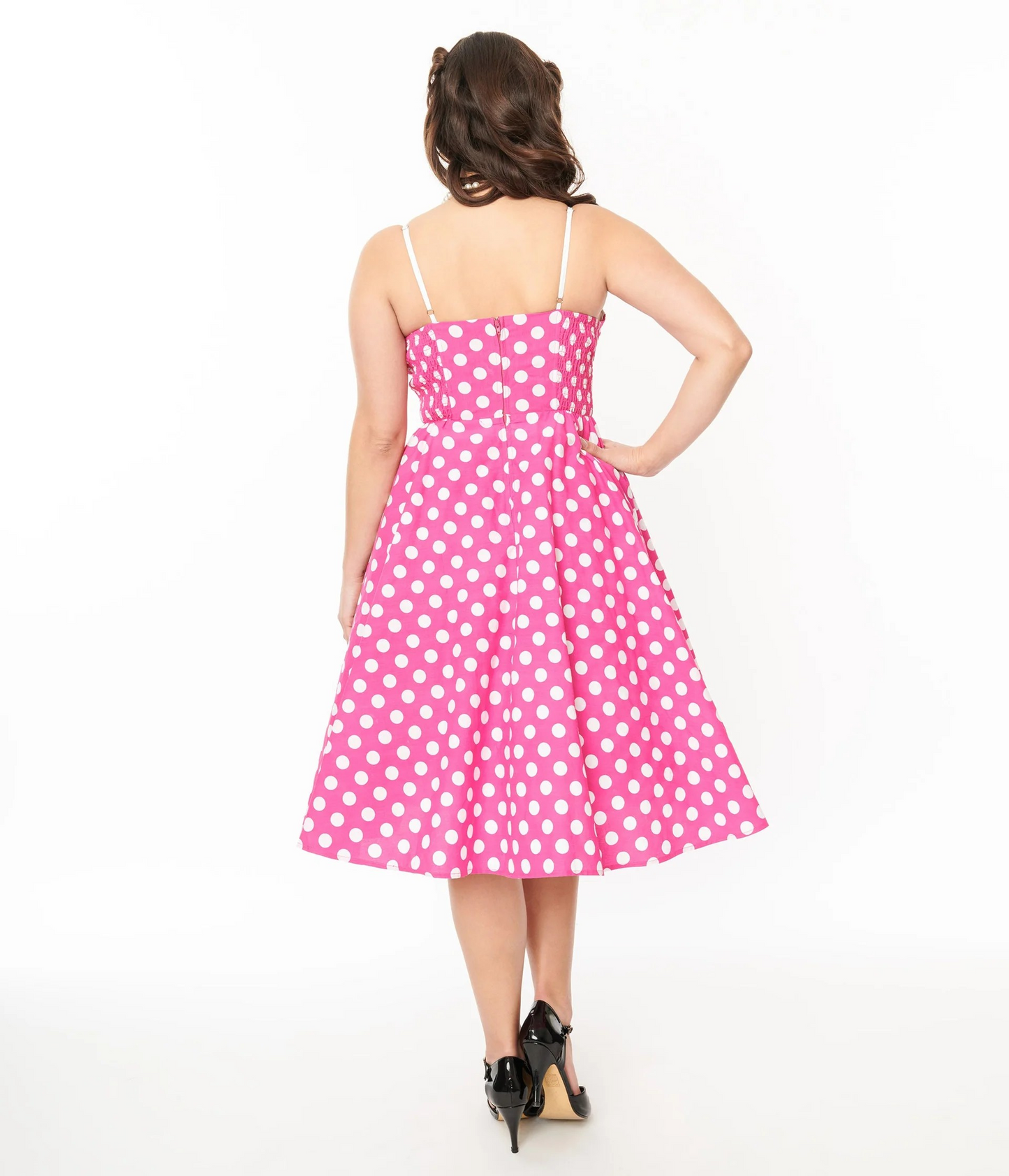 Unique Vintage 1950s Hot Pink & White Polka Dot Cotton Swing Dress @BVCM