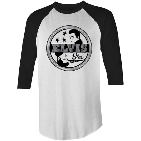 Elvis Star - 3/4 Sleeve T-Shirt - White/Black - Online Ordering Only