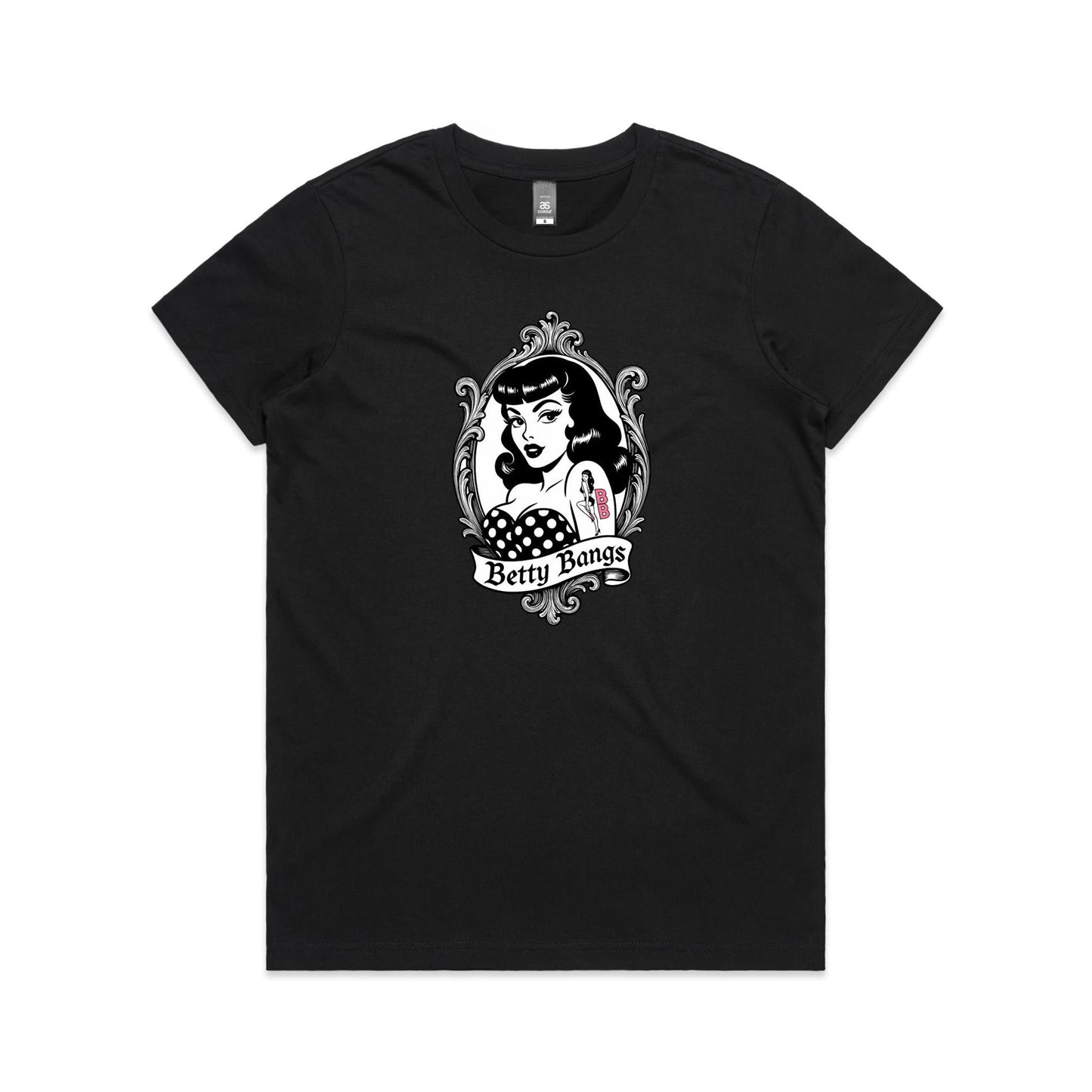 Betty Bangs - Women's Black Tee | This is a Print on Demand Item