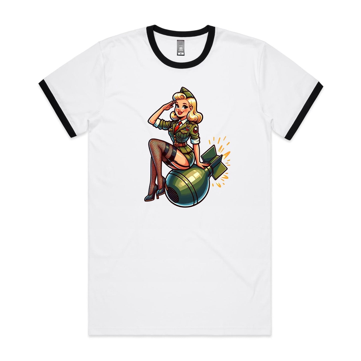 Bombshell Pinup - Mens AS Colour Staple Ringer Tee - 2 Colourways