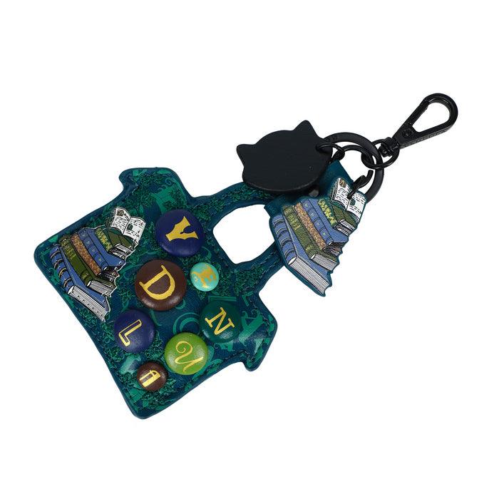 Colorful keychain with letters and books design on a white background