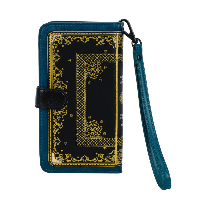 Phone case with gold intricate design on a black background