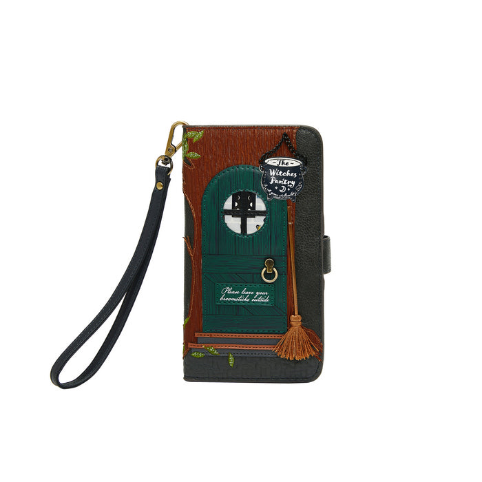 Phone case with witch's door design on a white background