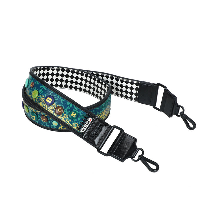 Multicolored strap with checkered pattern on a white background