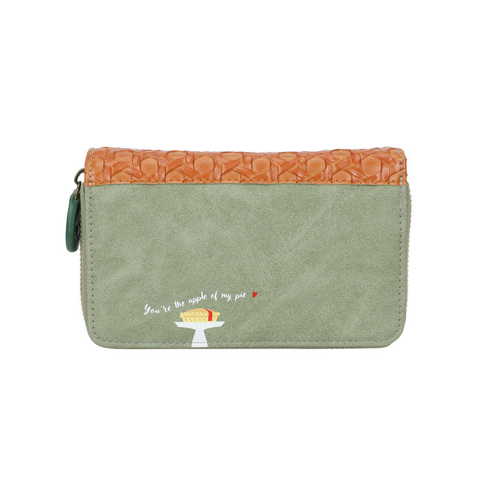 Green wallet with orange top section on a white background