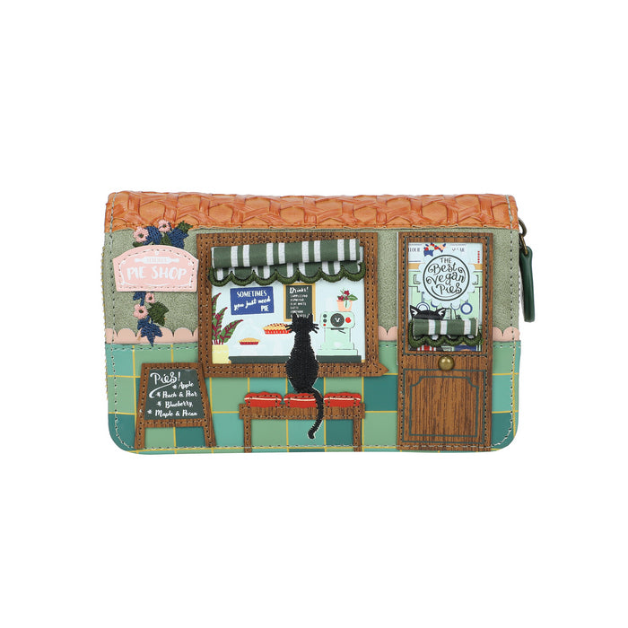 Pouch with a cat-themed design featuring a cafe scene on a white background