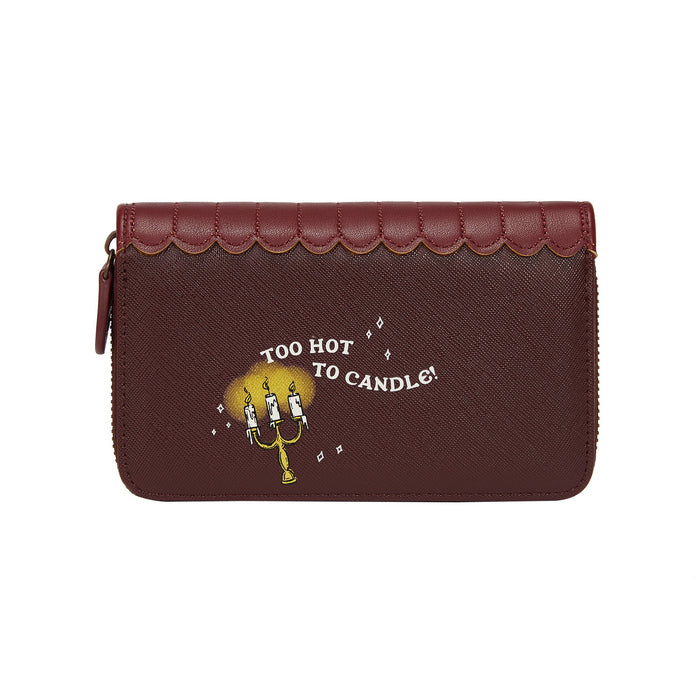 Brown wallet with 'Too Hot to Candle!' text and design on a white background