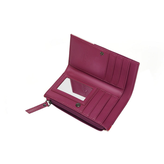Pink wallet with a card holder on a white background
