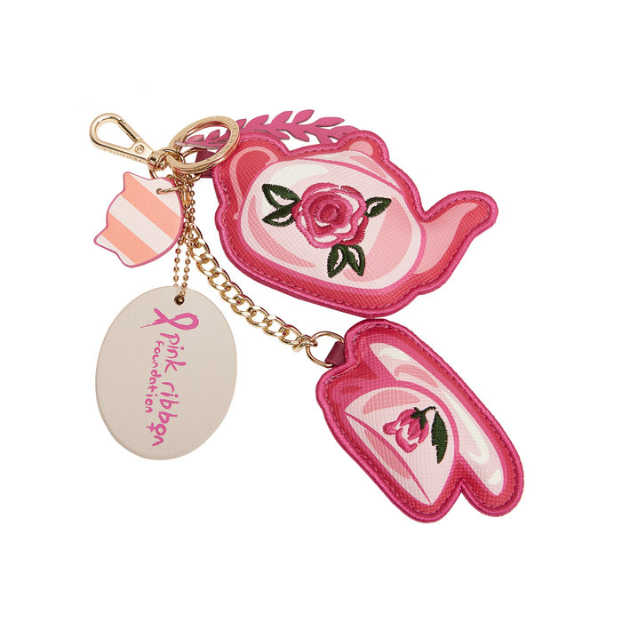 Pink-themed keychain with floral design and 'Pink Ribbon' tag on a white background