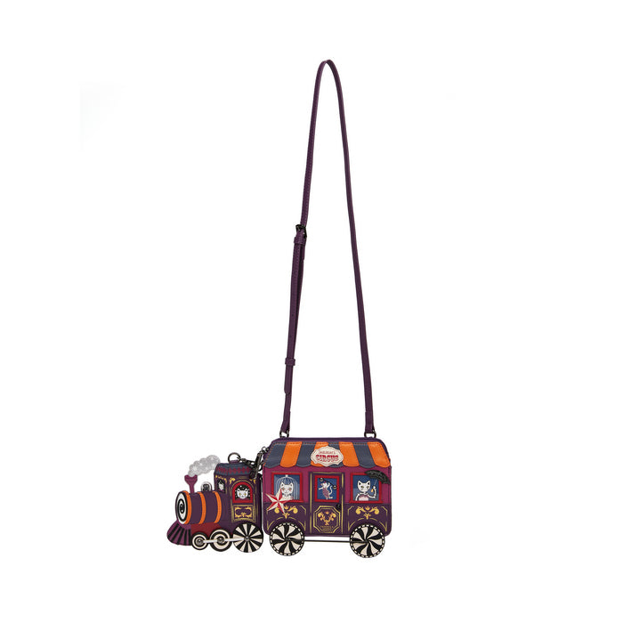 Children's train-shaped bag with colorful design on a white background