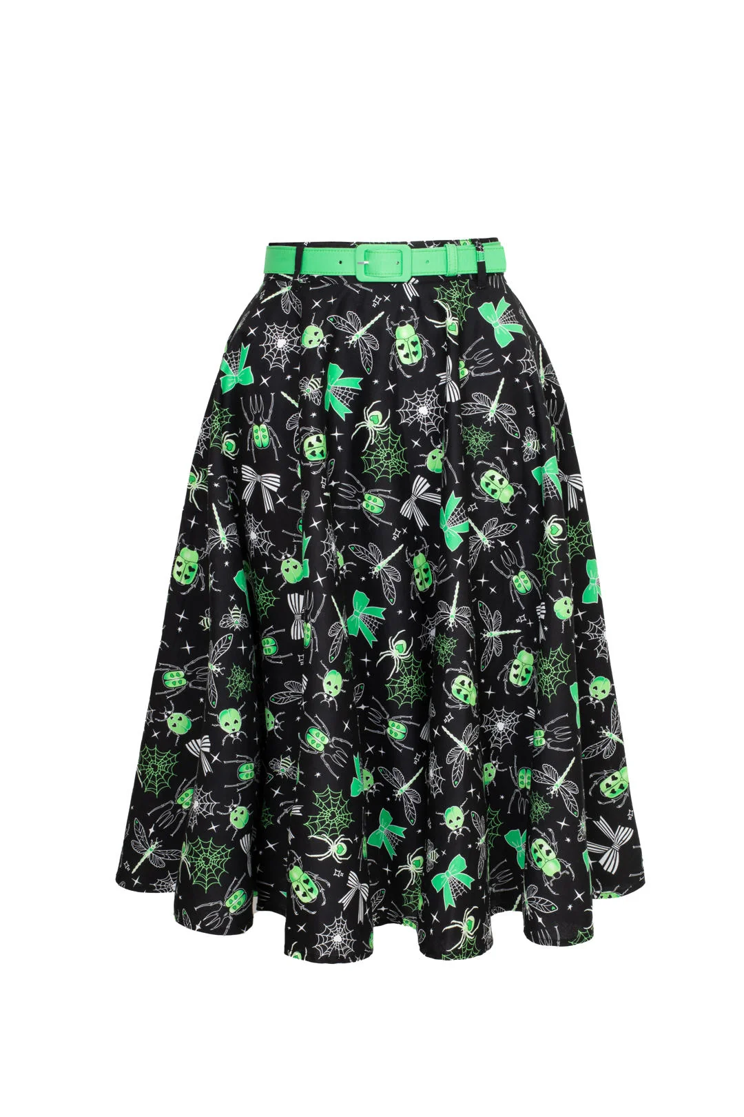 Skirt with green and black pattern on a white background