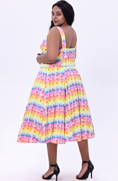 Heidi | Rainbow Cherry Gingham Print | Soysilk Fit & Flare Dress With Pockets