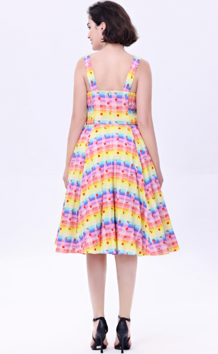 Heidi | Rainbow Cherry Gingham Print | Soysilk Fit & Flare Dress With Pockets