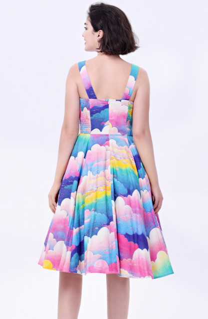 Heidi | Rainbow Clouds | Linen Fit & Flare Dress With Pockets