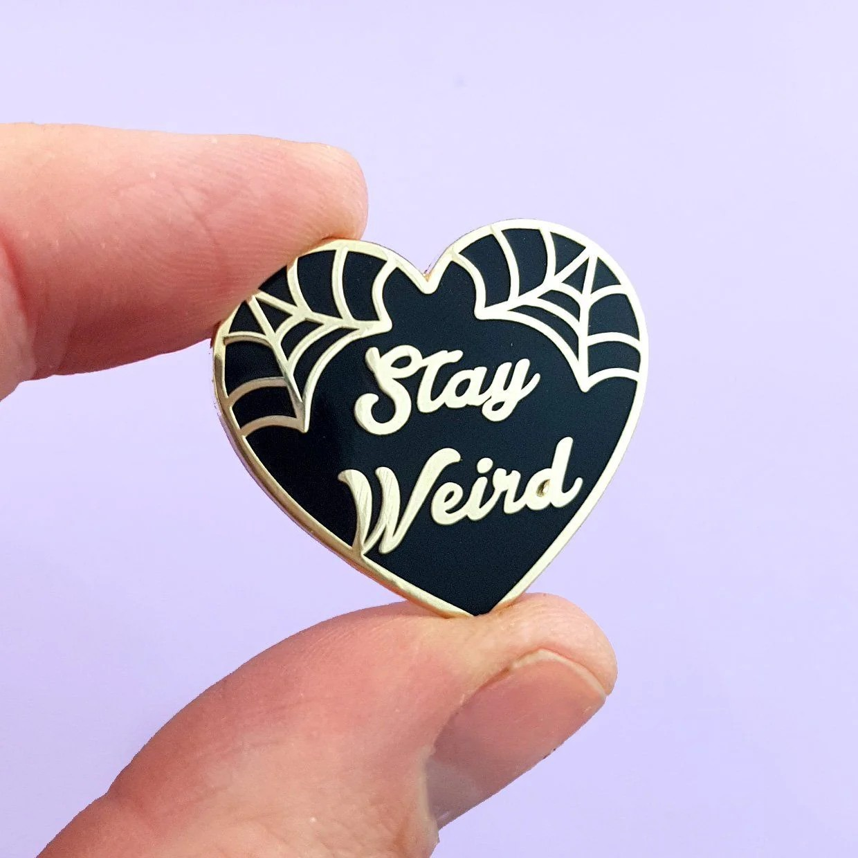 Stay Weird Black Heart Lapel Pin @BVCM