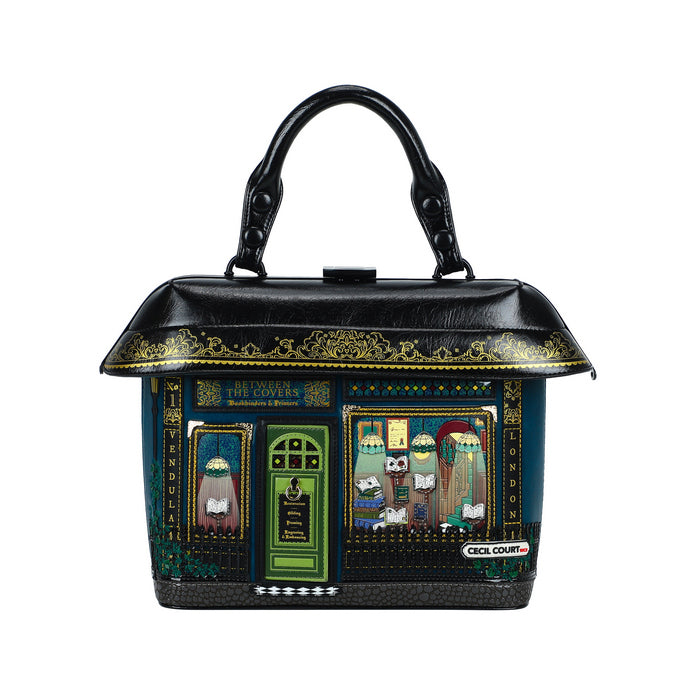 Decorative handbag with artistic designs on a white background