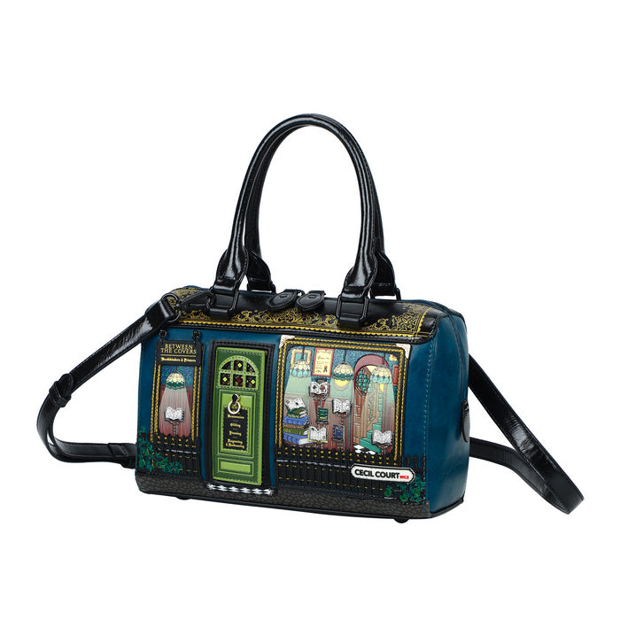 Decorative handbag with artistic designs on a white background