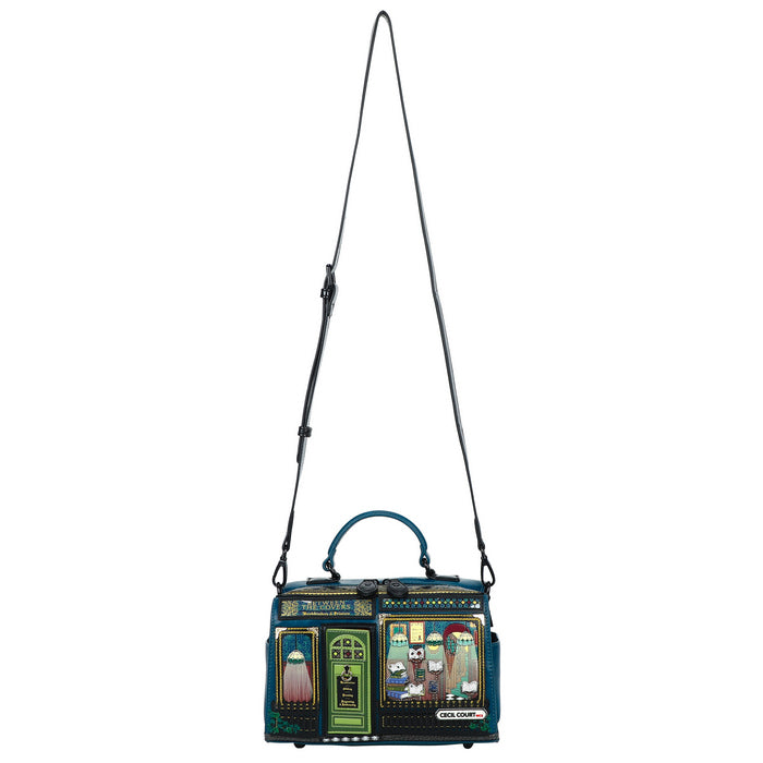 Colorful handbag with a unique design on a white background
