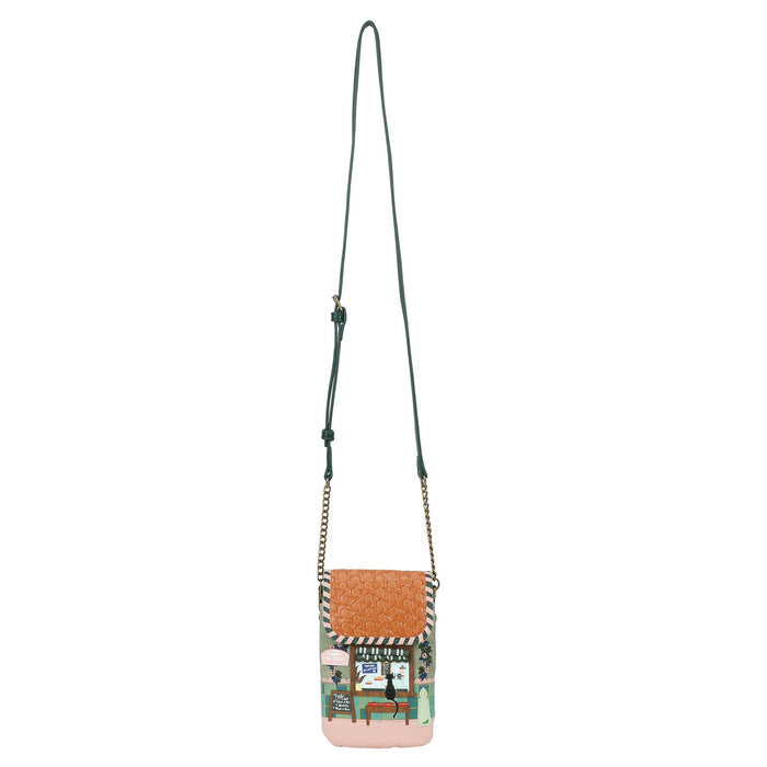 Small crossbody bag with a colorful design on a white background