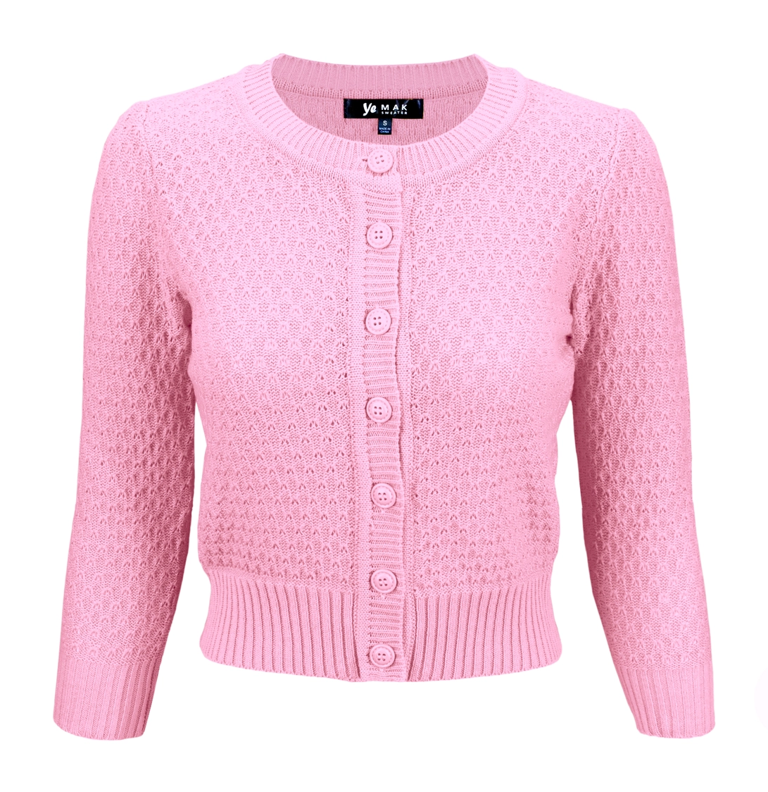 MAK 3/4 Sleeve Crewneck Knit Crochet Pattern Cropped Cardigan | 4 Colours