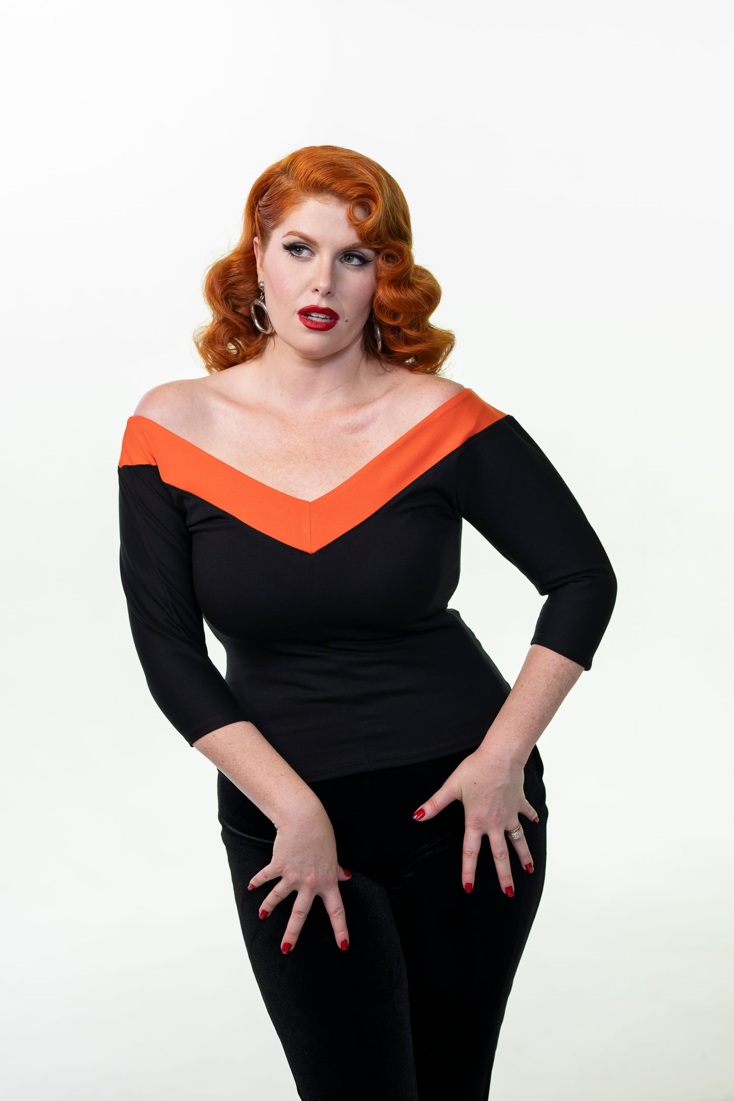 Midcentury V Top in Black and Orange Stripe | PREORDER
