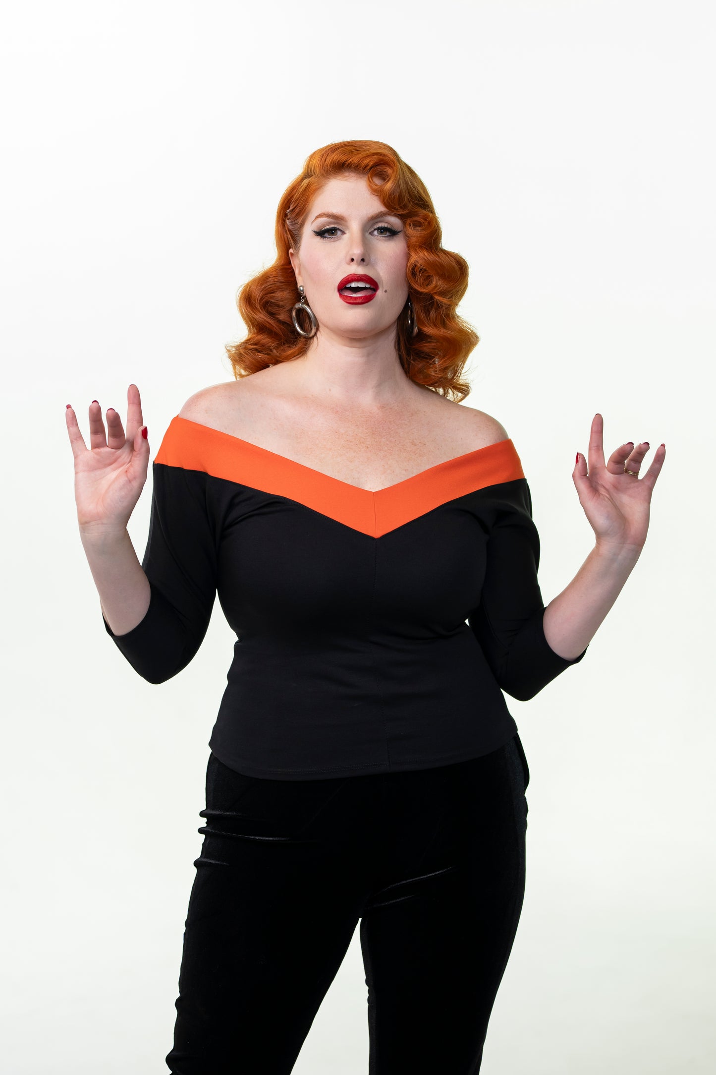 Midcentury V Top in Black and Orange Stripe | PREORDER