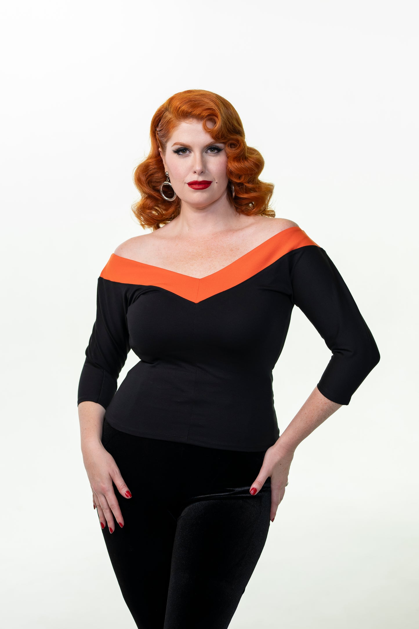 Midcentury V Top in Black and Orange Stripe | PREORDER