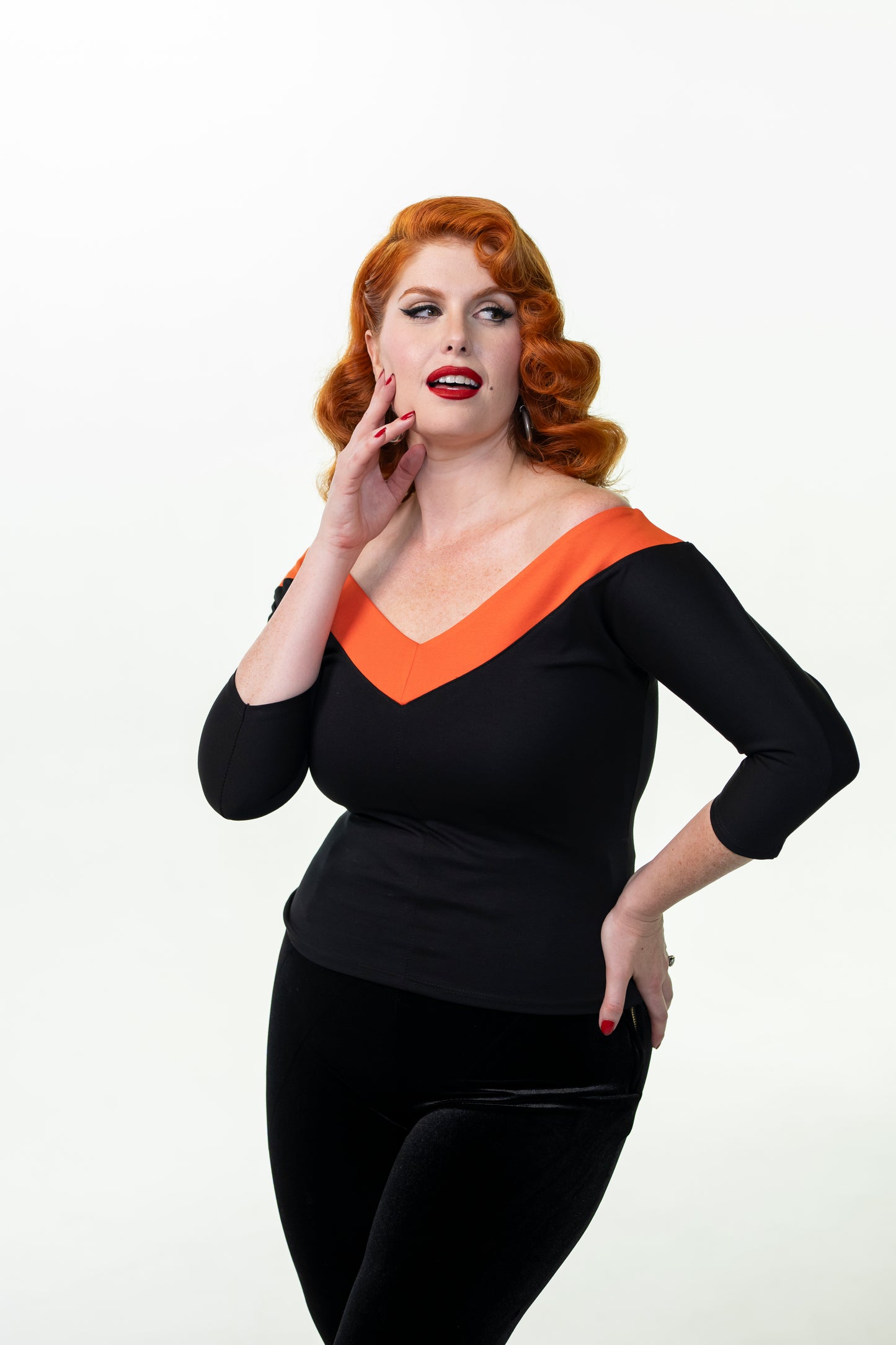 Midcentury V Top in Black and Orange Stripe | PREORDER