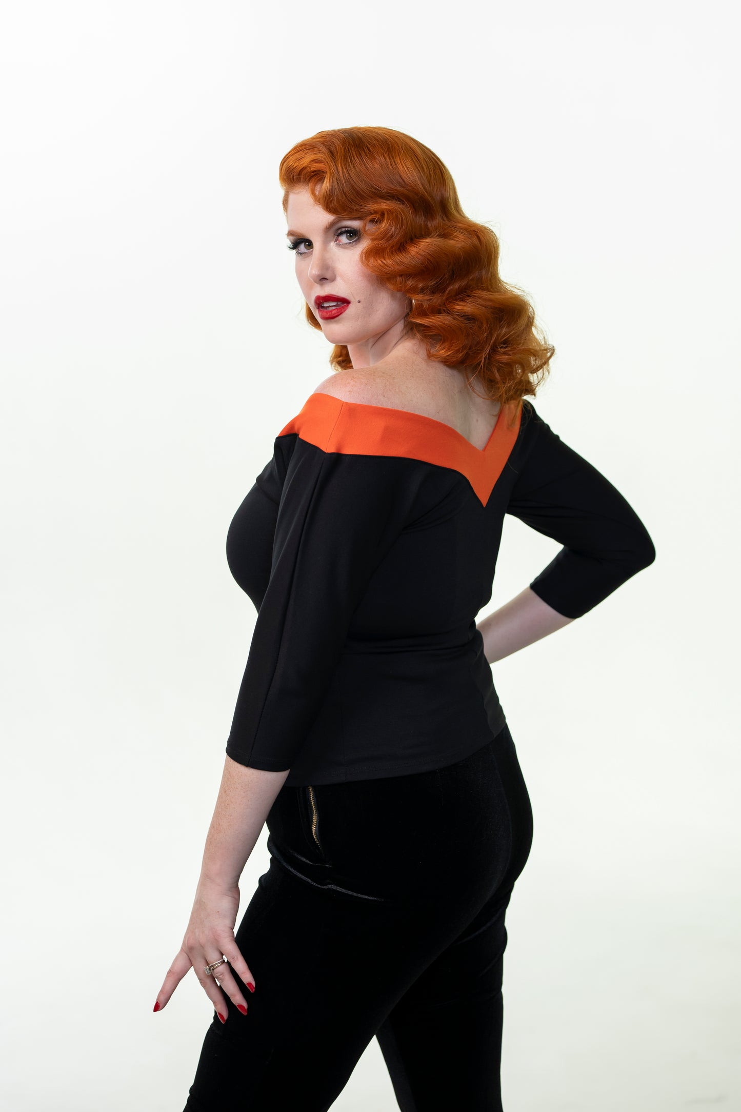 Midcentury V Top in Black and Orange Stripe | PREORDER