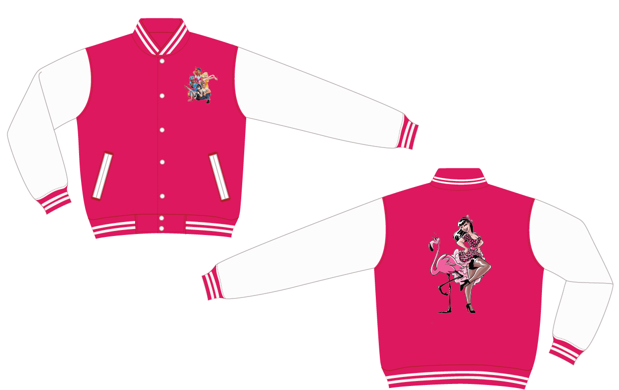 Lana-Rose Exclusive Flamingals Pink Varsity Jacket | Instore & @BVCM