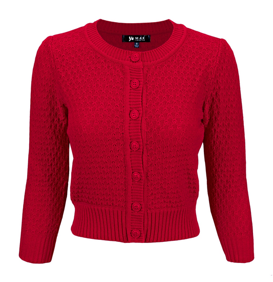MAK 3/4 Sleeve Crewneck Knit Crochet Pattern Cropped Cardigan | 3 Colours @BVCM