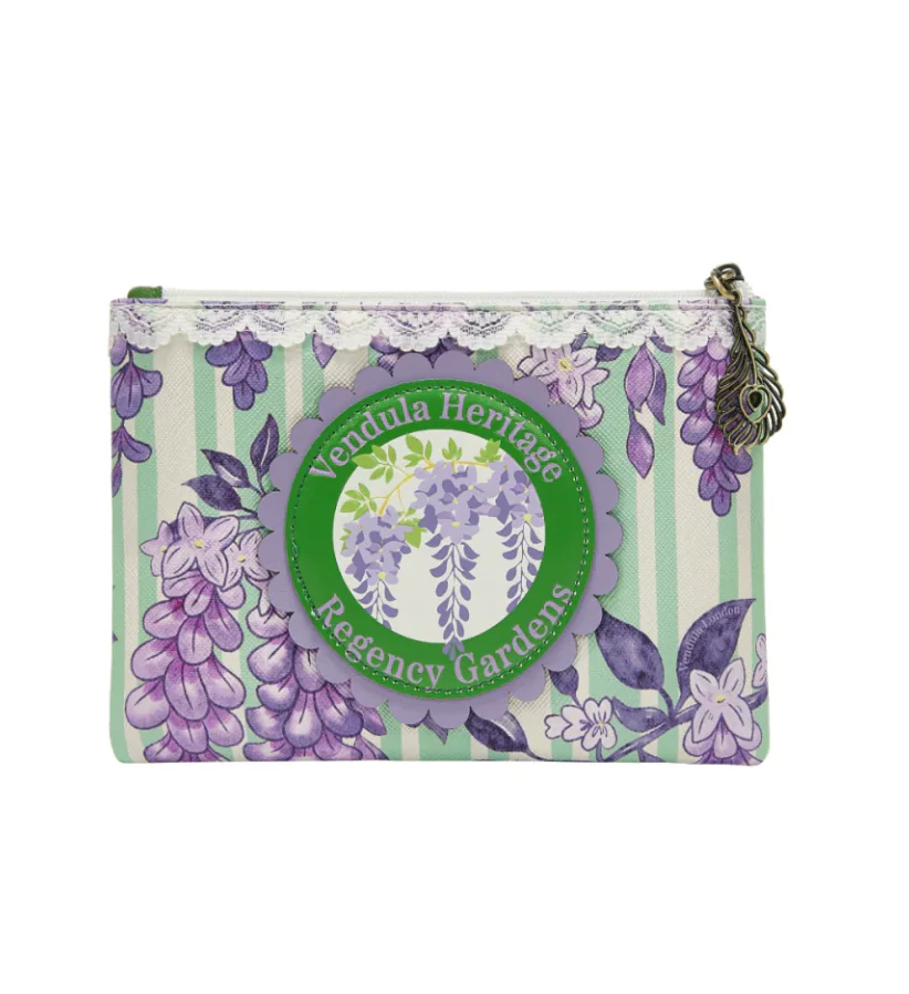 Floral patterned pouch with 'Yendula Heritage Regency Gardens' branding on a white background