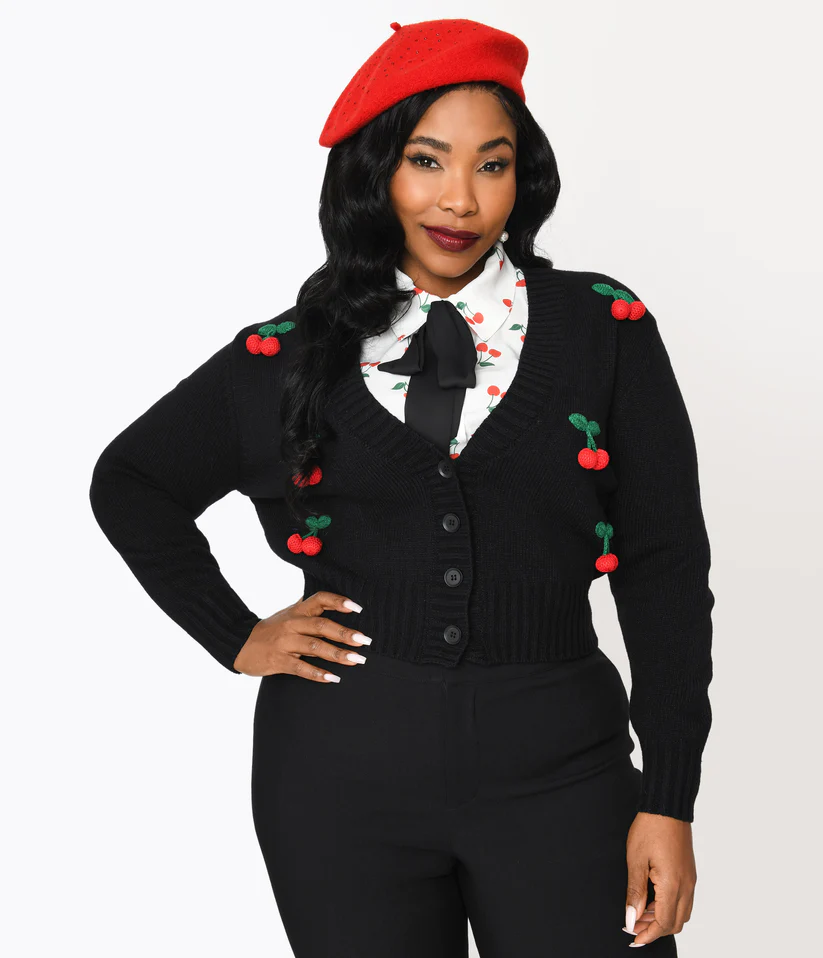 Smak Parlour Plus Size Black Cherries Cardigan