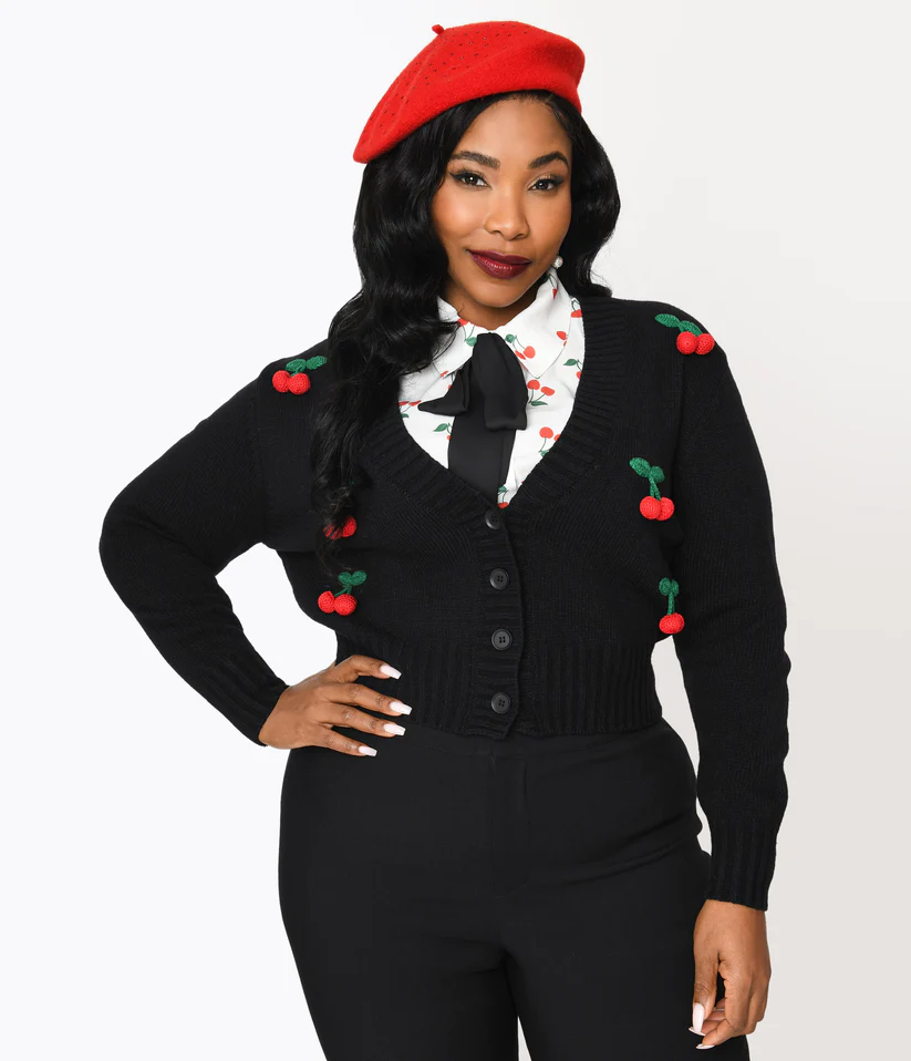 Smak Parlour Plus Size Black & Cherries Cardigan | CLEARANCE