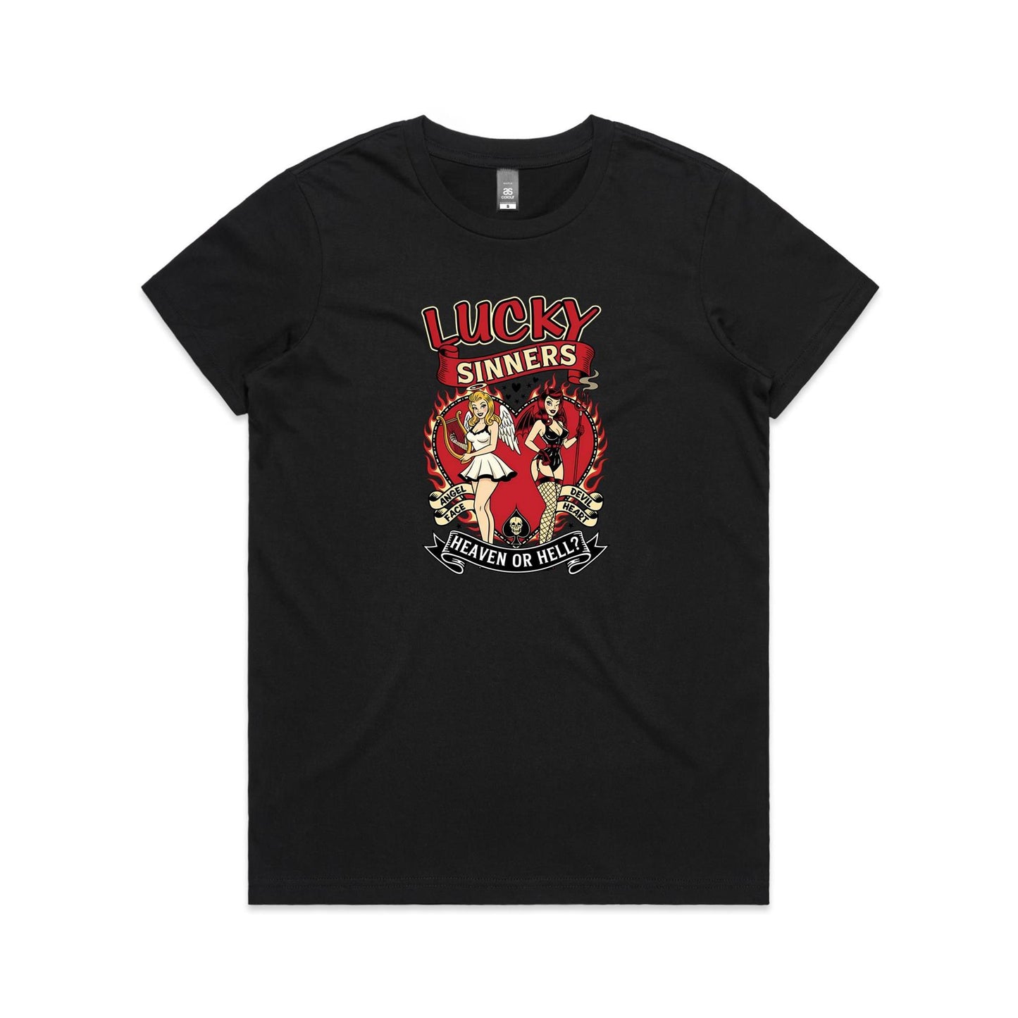 Lucky Sinners - Women's Black Tee | This is a Print on Demand Item
