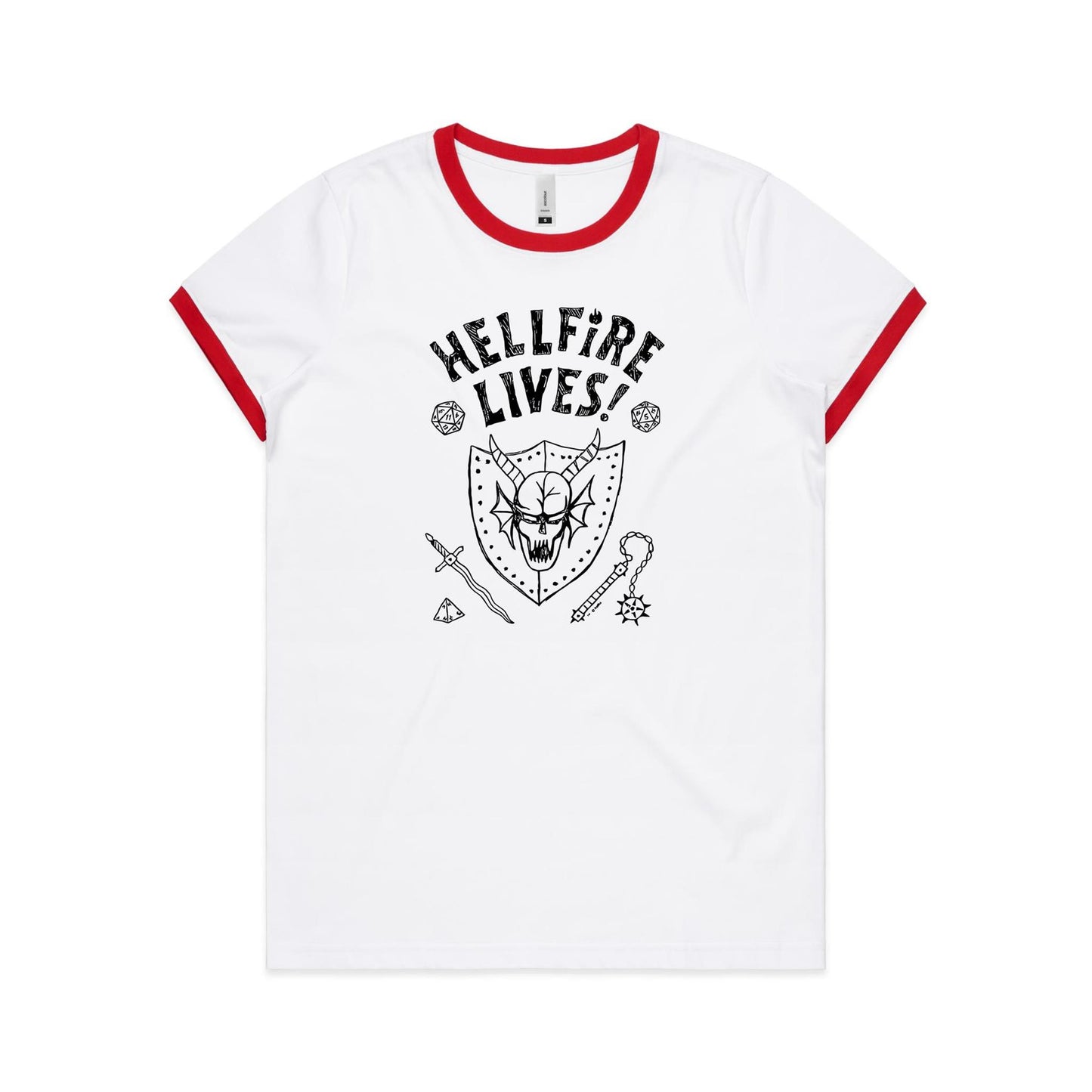 Hellfire Lives - Womens Ringer Tee - 2 Colours - this is a Print on demand item