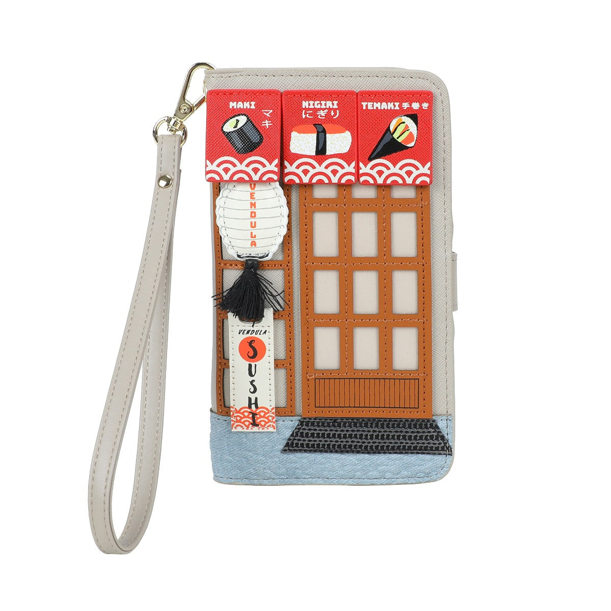 Phone case with sushi-themed design on a white background