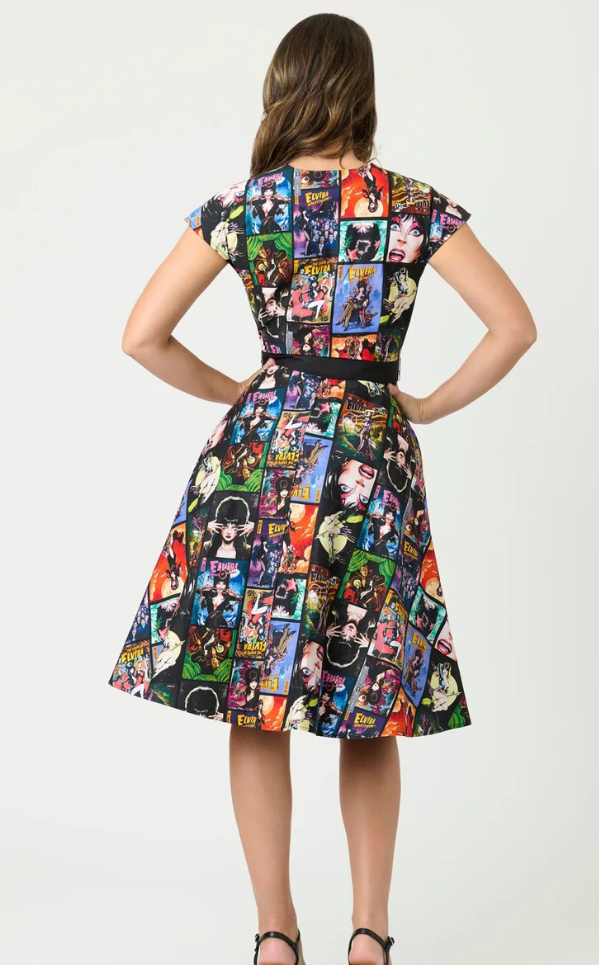 Multicolored dress with graphic design on a white background
