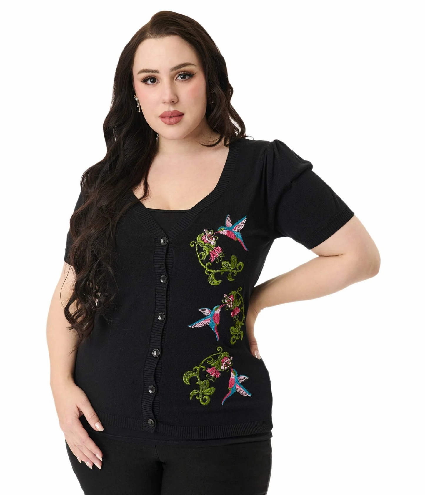 Black Hummingbird Embroidered Cardigan