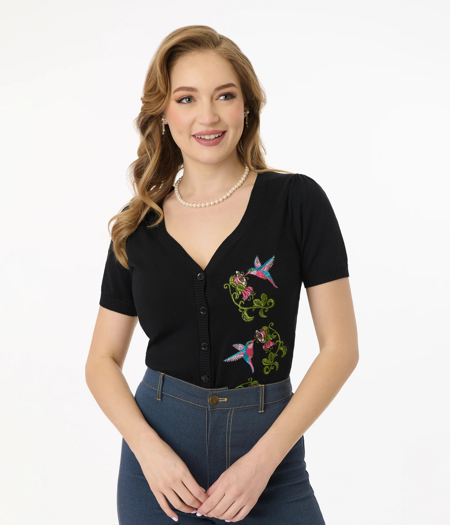 Black Hummingbird Embroidered Cardigan