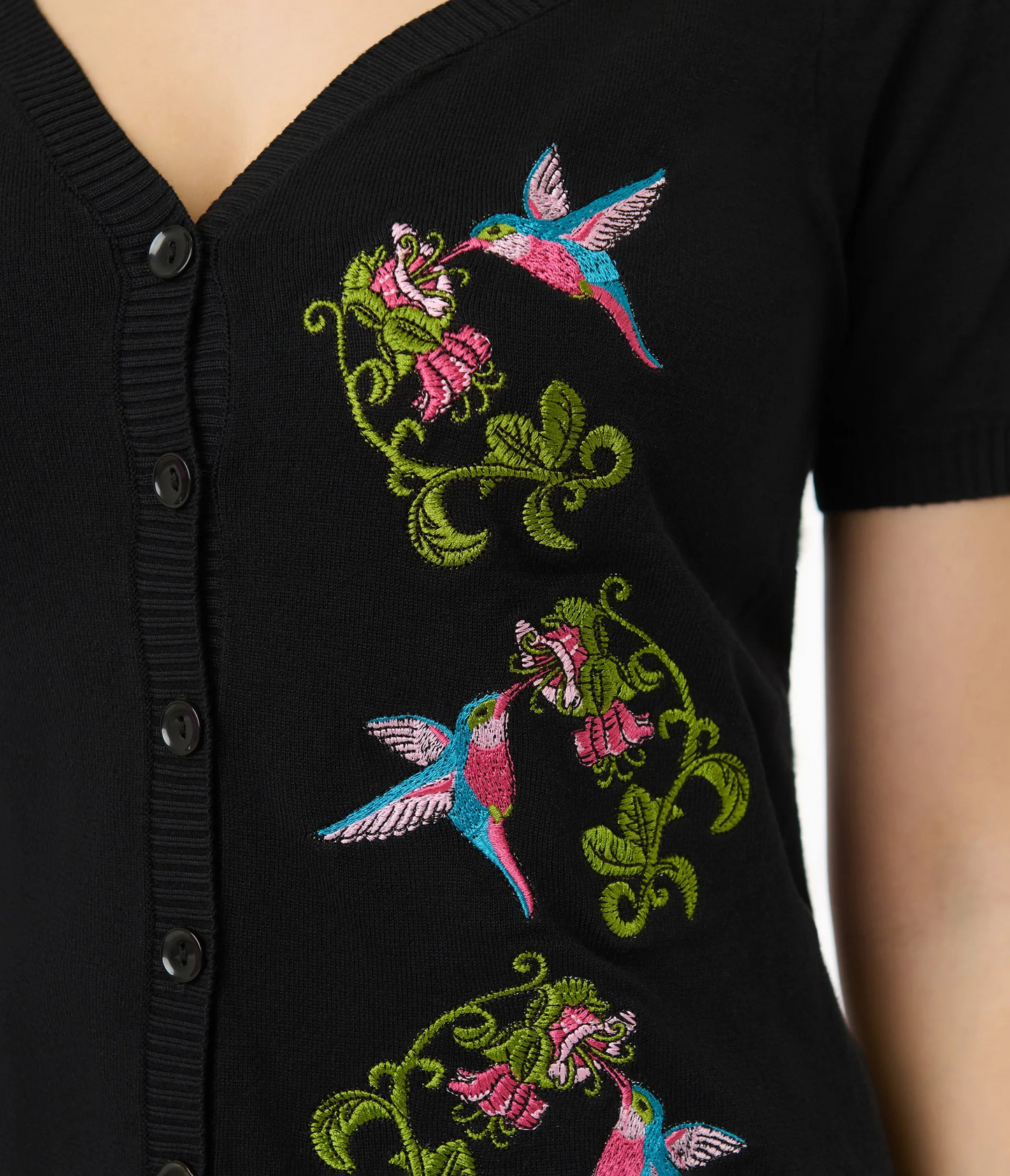 Black Hummingbird Embroidered Cardigan