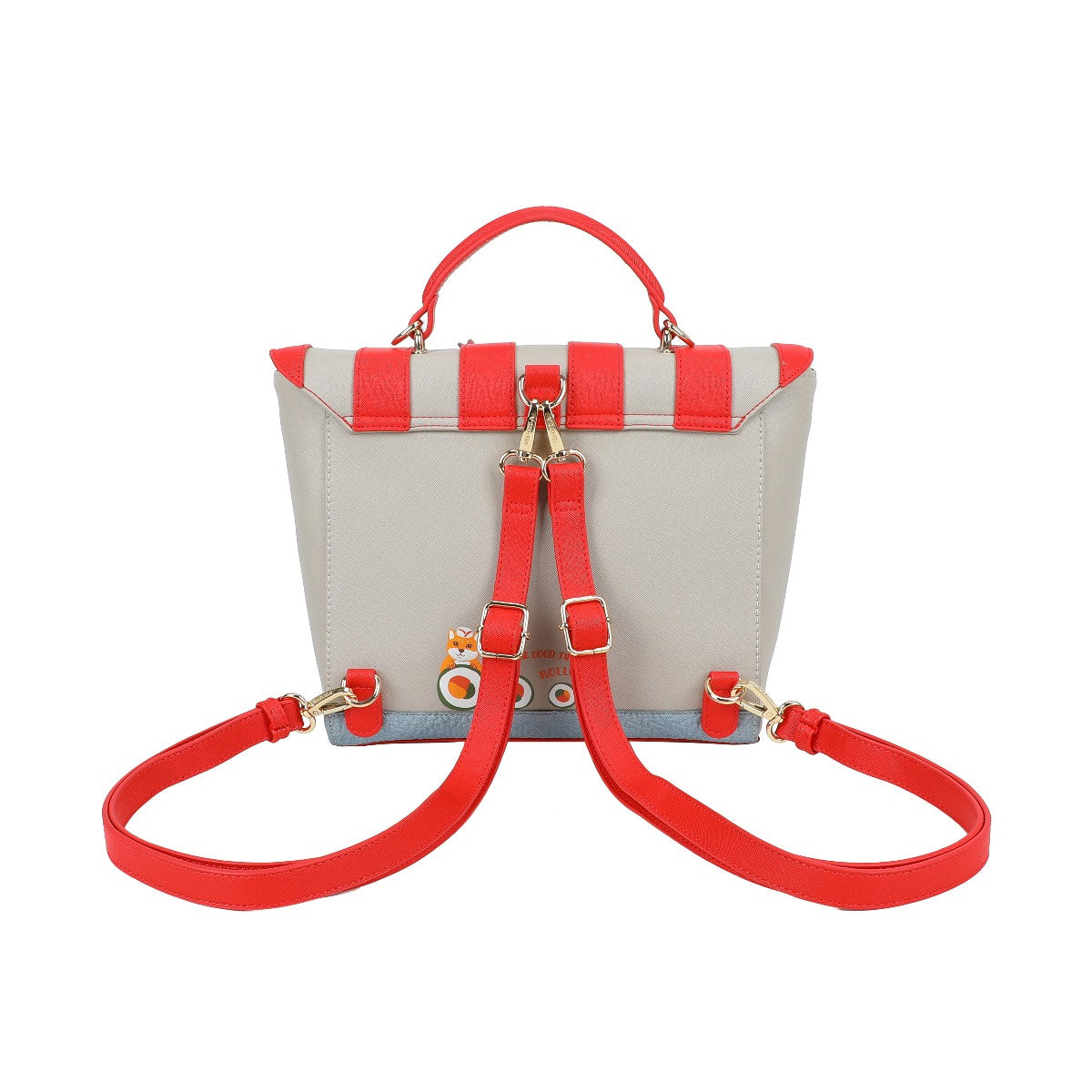Gray bag with red straps and accents on a white background