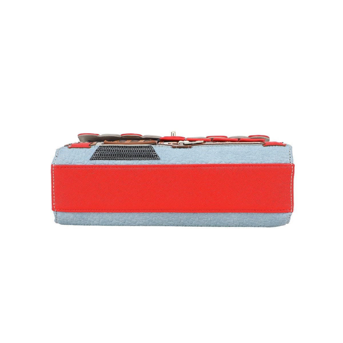 Two-tone red and gray pouch with a zipper on a white background