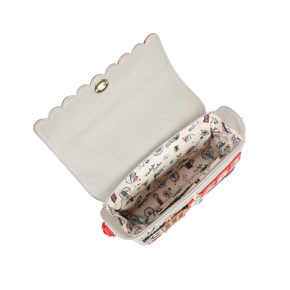 Gray wallet with a patterned interior on a white background