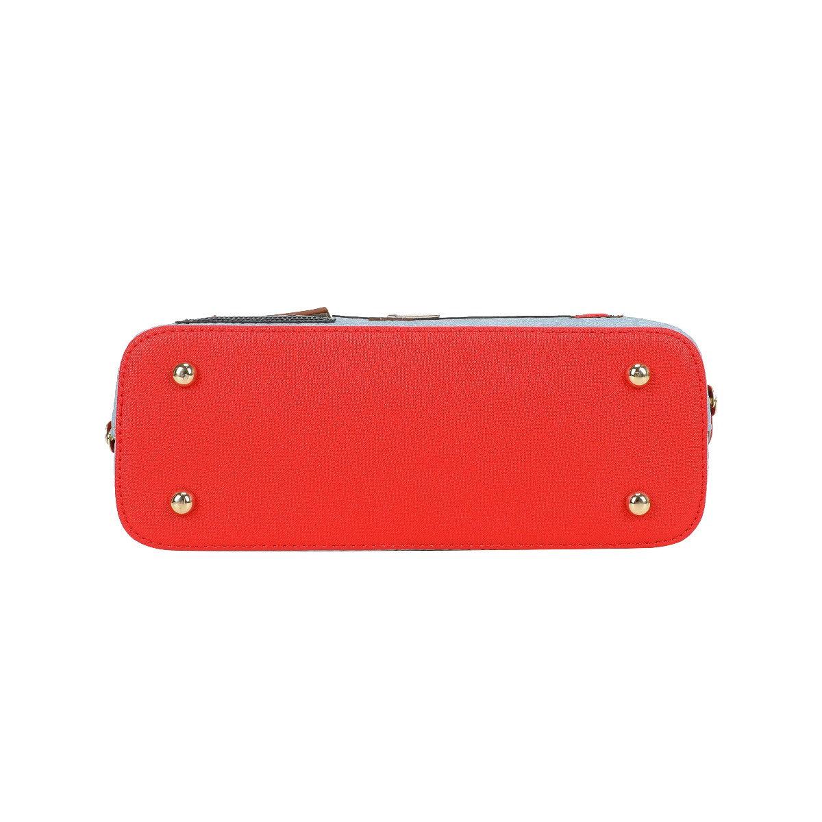 Red handbag with gold studs on a white background