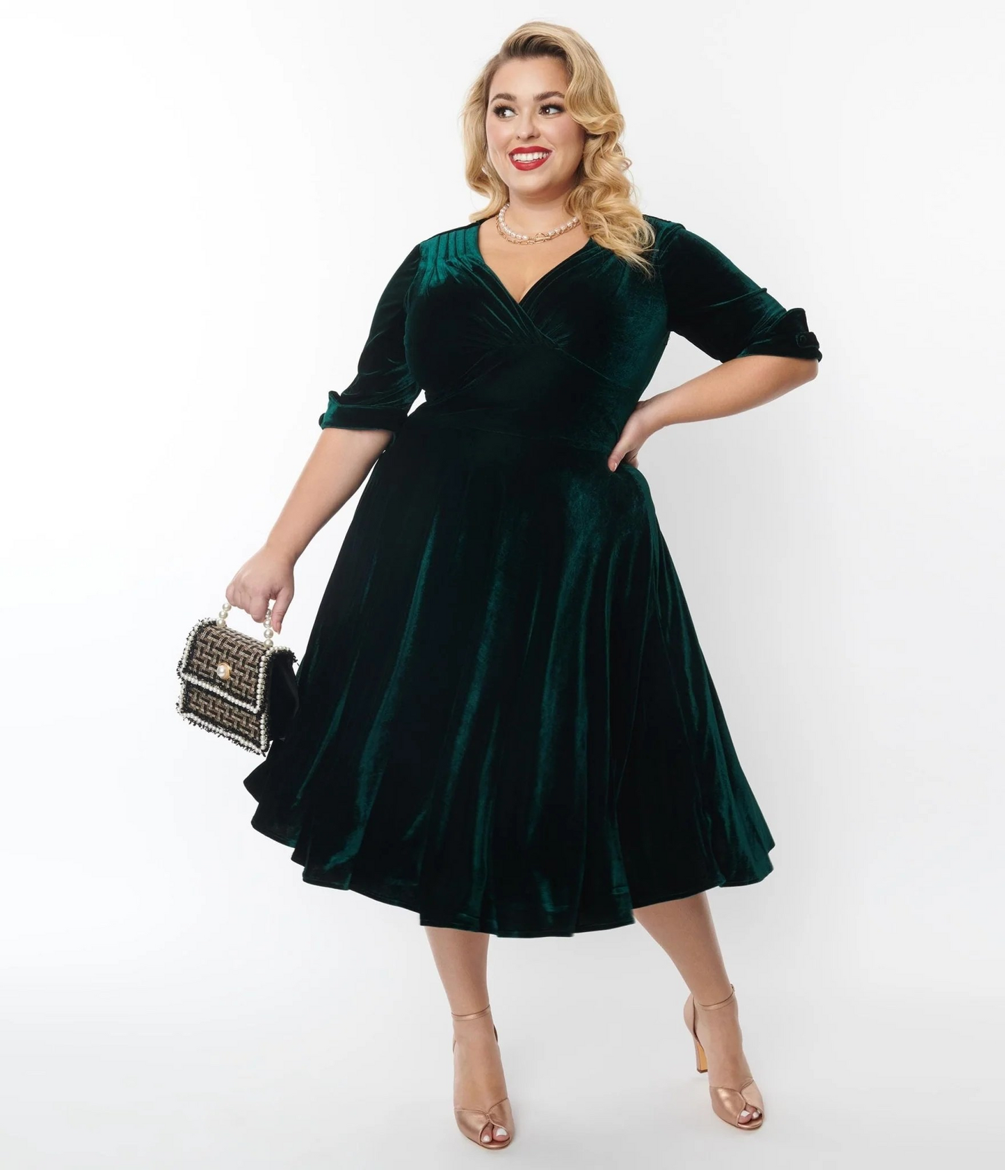 delores dress christmas velevet green unique vintage lanarose fashion